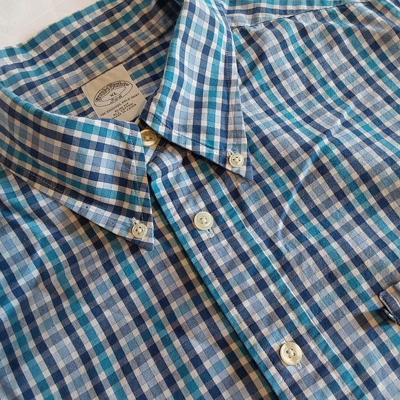 Brooks Brothers 346 Mens Short Sleeve Blue's & White Plaid Button Down - Size XL - Picture 1 of 9